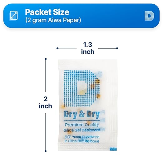 Dry & Dry Premium Orange Indicating Silica Gel Packets Desiccants - Food Safe Silica Gel Packets - Orange - 60 Packets (2 Gram)