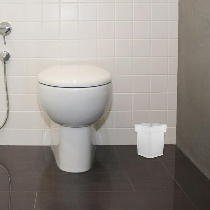 Ceramic Toilet Brush Holder with Square Frosted Bathroom Bowl Brush Stand for Household Toilet Cleaning and Storage
