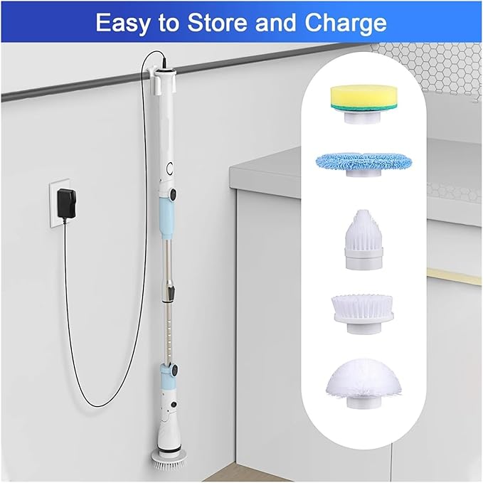 Compatible with TASVAC Electric Spin Scrubber,Cordless Cleaning Brush with 5 Replaceable Heads, Powerful Scrubbing for Bathroom, Tub, Tile, Floor, Kitchen(Black,US)