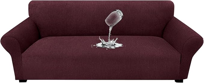 Waterproof Couch Cover, Stretch Non-Slip Sofa Slipcover with Elastic Bottom That Stays in Place - Leakproof Furniture Protector for Kids and Pets - Washable (Sofa, Burgundy)