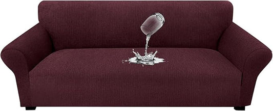 Waterproof Couch Cover, Stretch Non-Slip Sofa Slipcover with Elastic Bottom That Stays in Place - Leakproof Furniture Protector for Kids and Pets - Washable (Sofa, Burgundy)