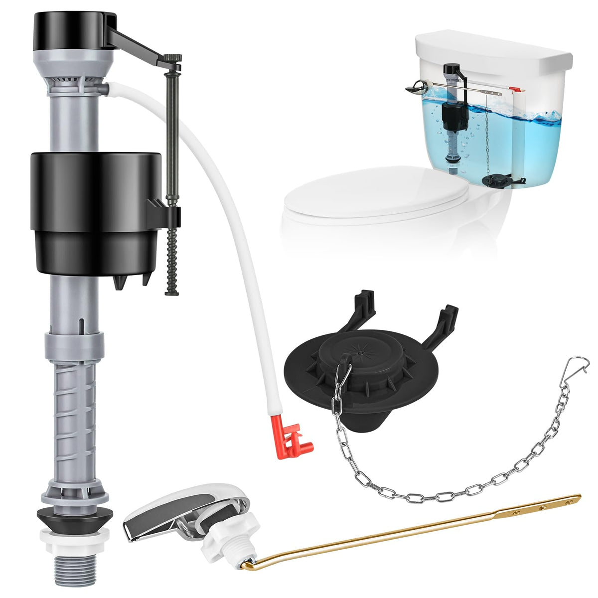 Universal Toilet Flusher Replacement Kit, Fill Valve - Image 1