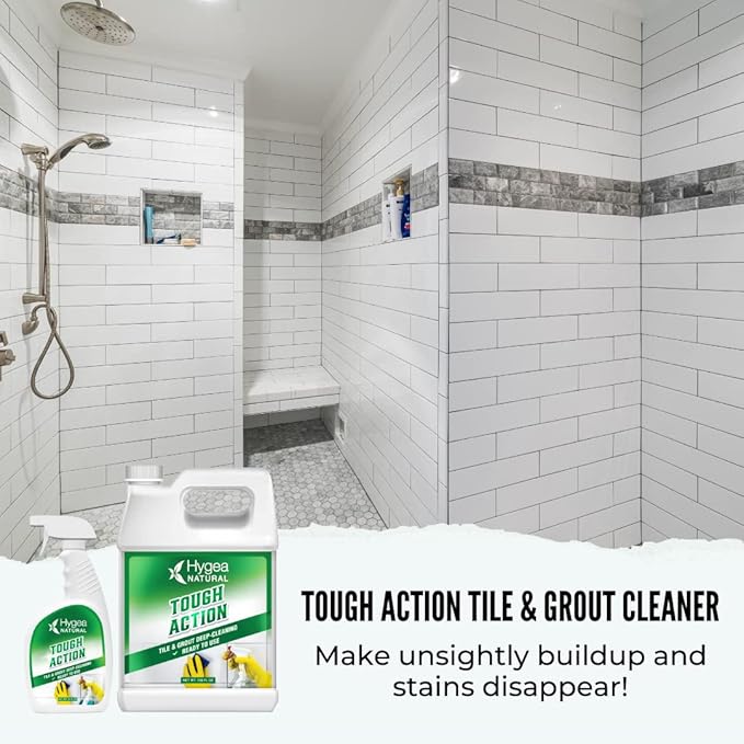 Hygea Natural Tough Action Tile & Grout Deep Cleaning Spray 24oz + Magic Finish Natural Enzyme 24oz - Removes Dirt & scum Without Harsh Chemicals - Biodegradable Formula