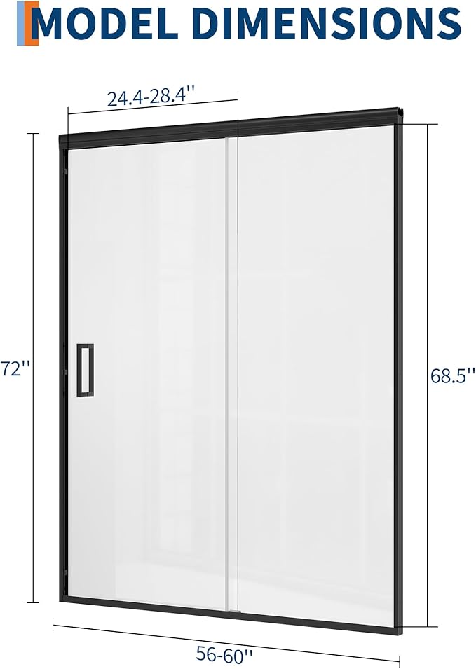 Framed Sliding Shower Door 56–60 Inch W x 72 Inch H – Dual Sliding Tempered Glass Panels with Easy-Clean Coating, Matte Black Aluminum Frame, Modern Shower Enclosure for Main Bathroom