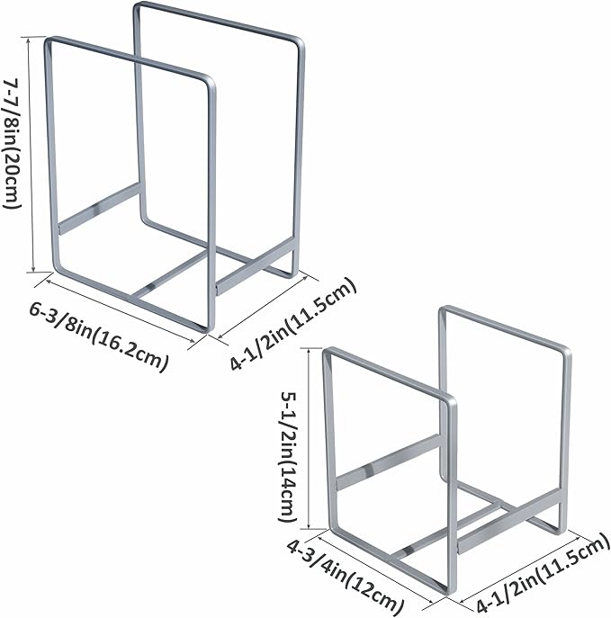 4PCS Plate Holders Organizer, Metal Dish Storage Dying Display Rack for Cabinet, Counter and Cupboard, Grey,2 Small and 2 Large