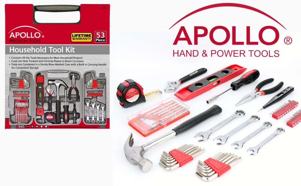 Apollo Tools 53 Piece Home Repair Tool Set, Red DT9408 - Image 6
