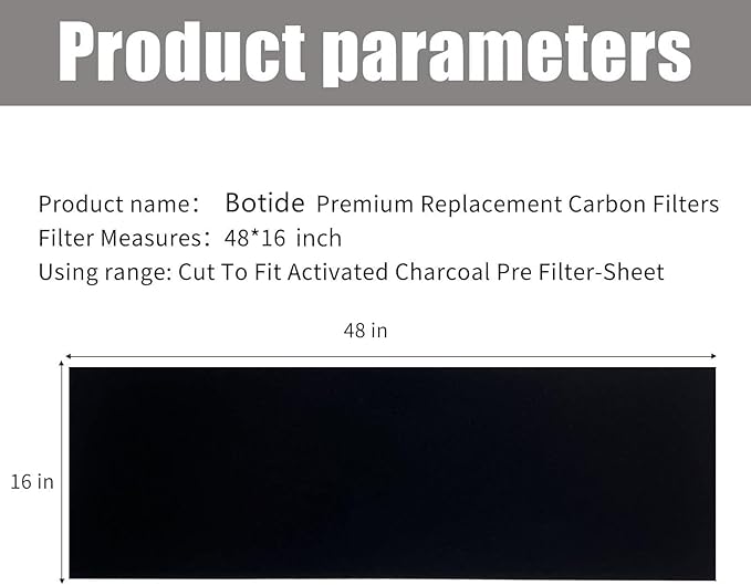 48 x 16 Inch Cut-to-Fit Activated Carbon Fabric Filter Sheet Charcoal Air Vent Filters Pad Black Range Hood Hepa AC Replacement Fabric Filter Sheet (2PCS, 48 x 16 x 0.2IN)