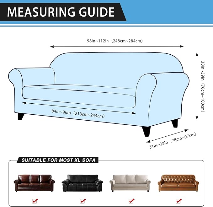 Oversized Sofa Slipcover Leather Look Couch Cover for 4 Seater Sofa 1-Piece Sofa Cover Stretch Furniture Protector with Elastic Bottom & Pockets(XL Sofa, Army Green)