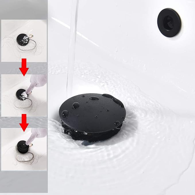 Bathroom Sink Drain,Drain Stopper Bathroom Sink Without Overflow,Pop Up Drain Assembly with Detachable Strainer Basket,Built-in Anti-Clogging Strainer,Stainless Steel Mattle Black