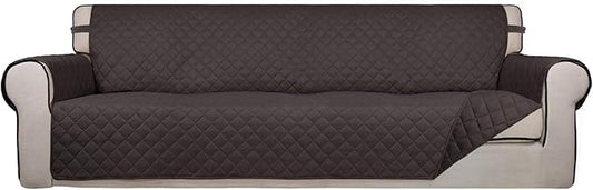 PureFit Reversible Quilted Sofa Cover, Water Resistant Slipcover Furniture Protector, Washable Couch Cover with Non Slip and Elastic Straps for Kids, Dogs, Pets (XX Large, Chocolate/Chocolate)