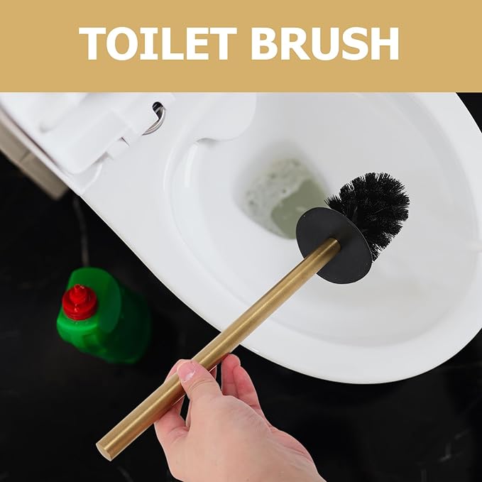 SECFOU Toilet Brush Holder and 3 Replacement Brush Heads Set, 304 Stainless Steel Bathroom Accessory Round Stand, Sturdy Toilet Bowl Cleaning Tool for Home Bathroom Use