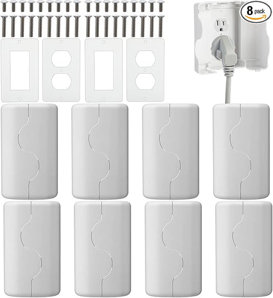 8 Pack Safety Outlet Cover Box Wall Outlet Cover for Baby Proofing Extra Large Electrical Plugs and Adapters Receptacle Box Receptacle Protector with Childproof Lock & Cable Management