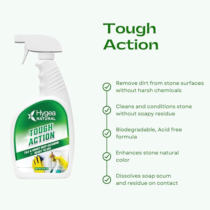 Hygea Natural Tough Action Tile & Grout Deep Cleaning Spray 24oz + Magic Finish Natural Enzyme 24oz - Removes Dirt & scum Without Harsh Chemicals - Biodegradable Formula