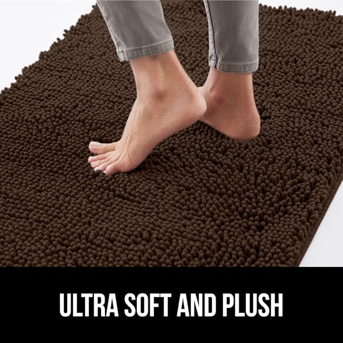 GORILLA GRIP SoakSTOPPER Dog Door Mat, 48x30 Machine Washable Rug Absorbent Doormat Captures Moisture Mud Dirt, Quick Dry Soft Chenille Entryway Rugs Indoor Entrance Mats for Dog Paws, Brown