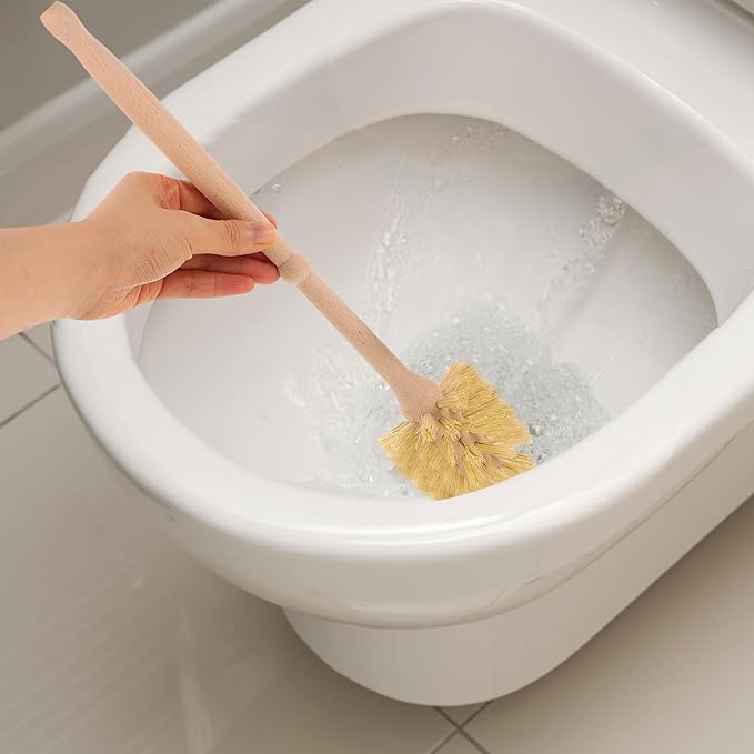 Operitacx Toilet Bowl Brush and Holder Set with Ceramics and Natural Beechwood Base, Small Sisal Fiber Cleaning Brush for Household Bathroom Cleaning