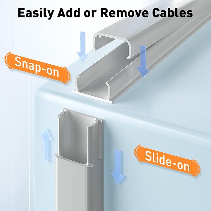 Delamu Grey Cord Hider, 62.8in Cable Hider, Grey Cord Covers for Wires on Wall, Wire Covers for 2-3 Cords, Wire Hiders for TV on Wall, Easier Setup Cable Cover Management, 4X L15.7 W0.94 H0.47in