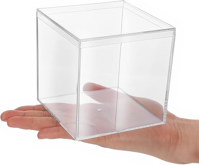 12 Pcs Clear Acrylic Box with Lid, 4 x 4 Inch Square Decorative Storage Container for Candy, Little Trinkets, and Jewelry Display