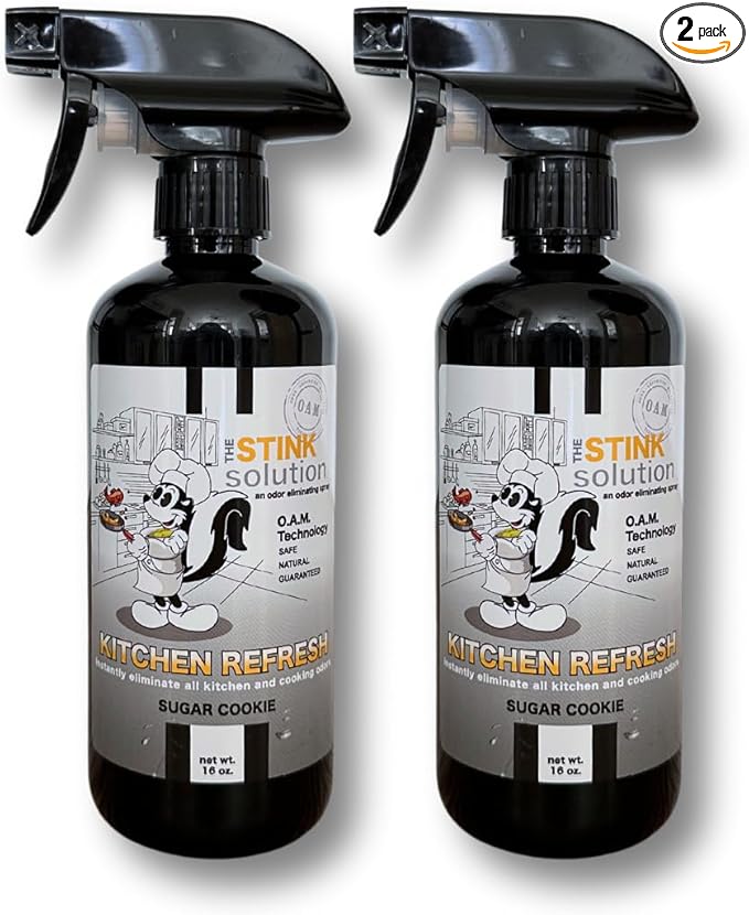 The Stink Solution Kitchen Odor Eliminator For Strong Odor: Garbage Can & Refrigerator Deodorizer, Cooking & Trash Smell Remover 2 16 oz Bottles (Sugar Cookie Scent)