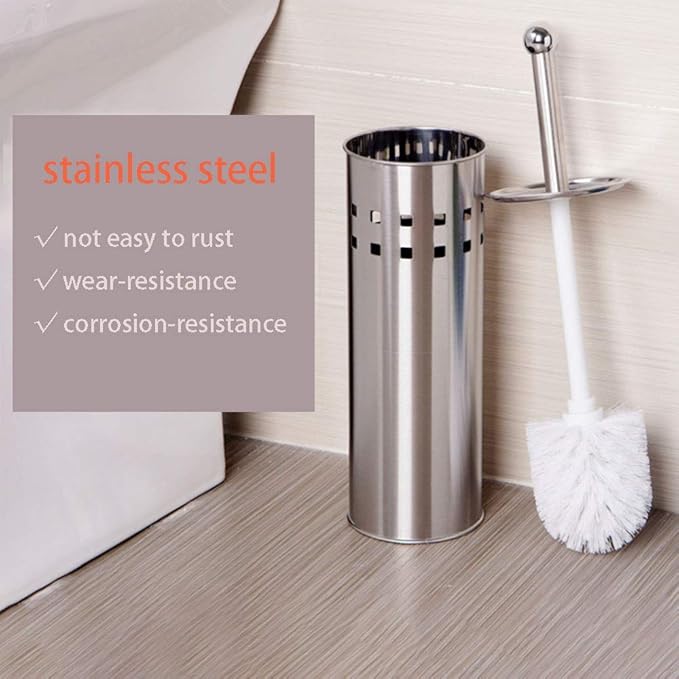 Stainless Steel Toilet Brush with Comfortable Handle Strong Bristles for Bathroom Cleaning Simple Color