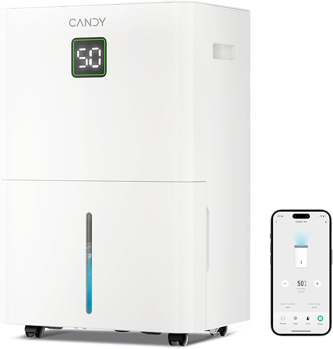 Candy 98 Pints Dehumidifier for Spaces up to 5000 Sq. Ft, Dehumidifier for Home, Basements and Large Rooms with Drain Hose and 1.45 Gallons Water Tank