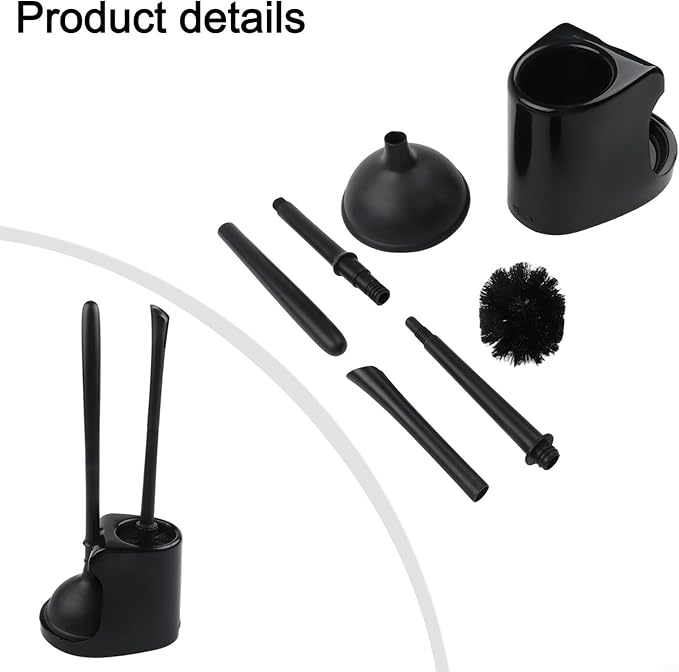 2-in-1 Removable Toilet Plunger and Brush Set with Holder, Heavy Duty Bathroom Cleaning Tools Bowl Scrubbing and Unclogging, Modern Black and White(Black)