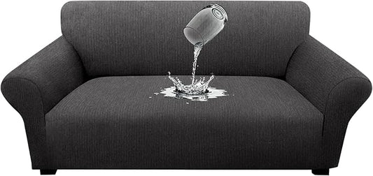 Waterproof Stretch Spandex Loveseat Couch Cover - Non-Slip Soft Sofa Slipcover with Elastic Bottom, Washable Leakproof Furniture Protector for Kids, Pets, Dogs & Cats (Loveseat, Dark Gray)