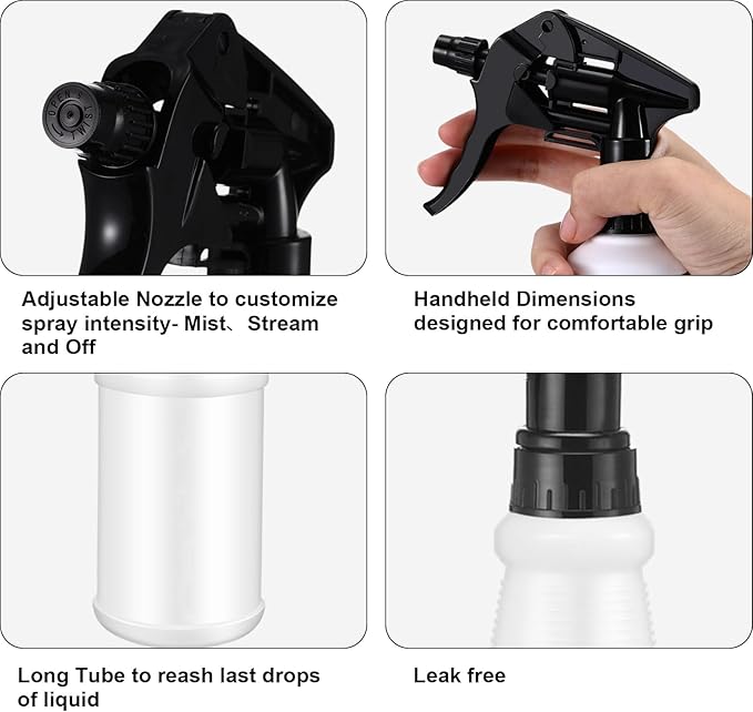 Rtteri 20 Pack 32oz Plastic Spray Bottles for Cleaning, Empty Spray Bottles Bulk, Adjustable Leak Proof with Label for Plants Pet BBQ Kitchen (Black)
