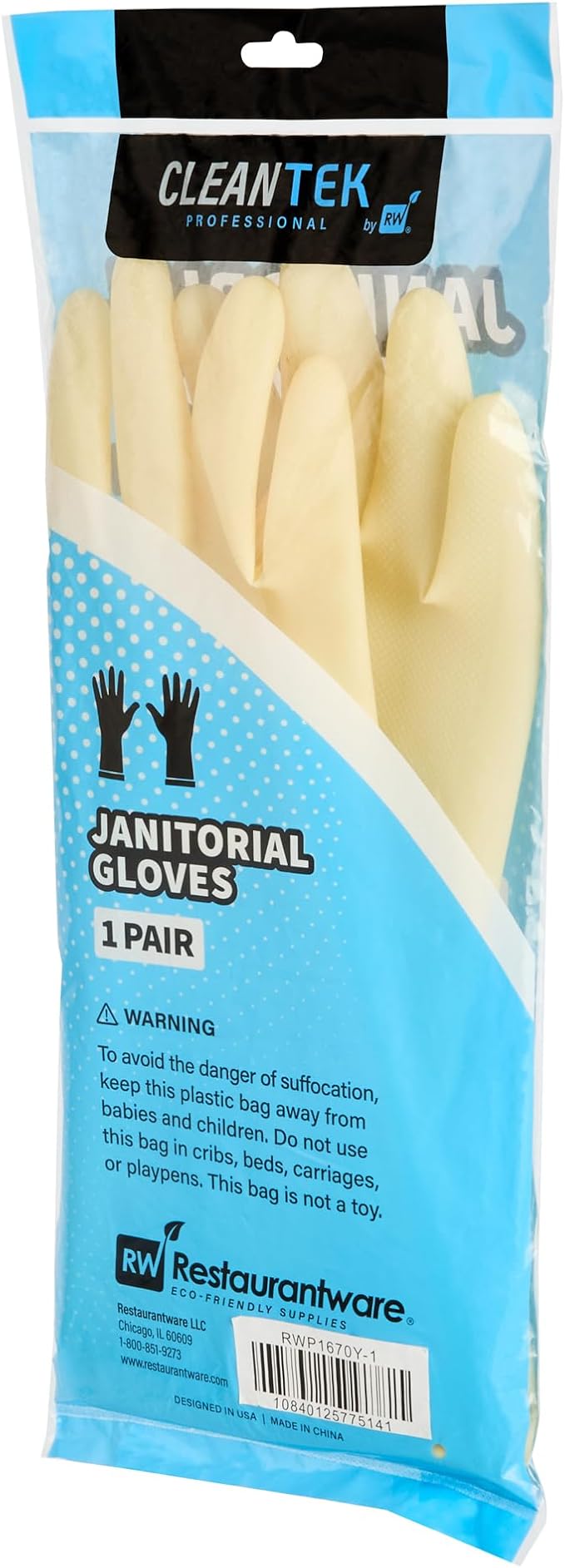 Restaurantware-Clean Tek Professional 22 Mil Medium Cleaning Gloves, 10 Pairs Of Long Cuff Gloves - No-Slip Grip, No-Powder, Yellow Latex Gloves For Kitchen Cleaning, Ideal For Washing Dishes