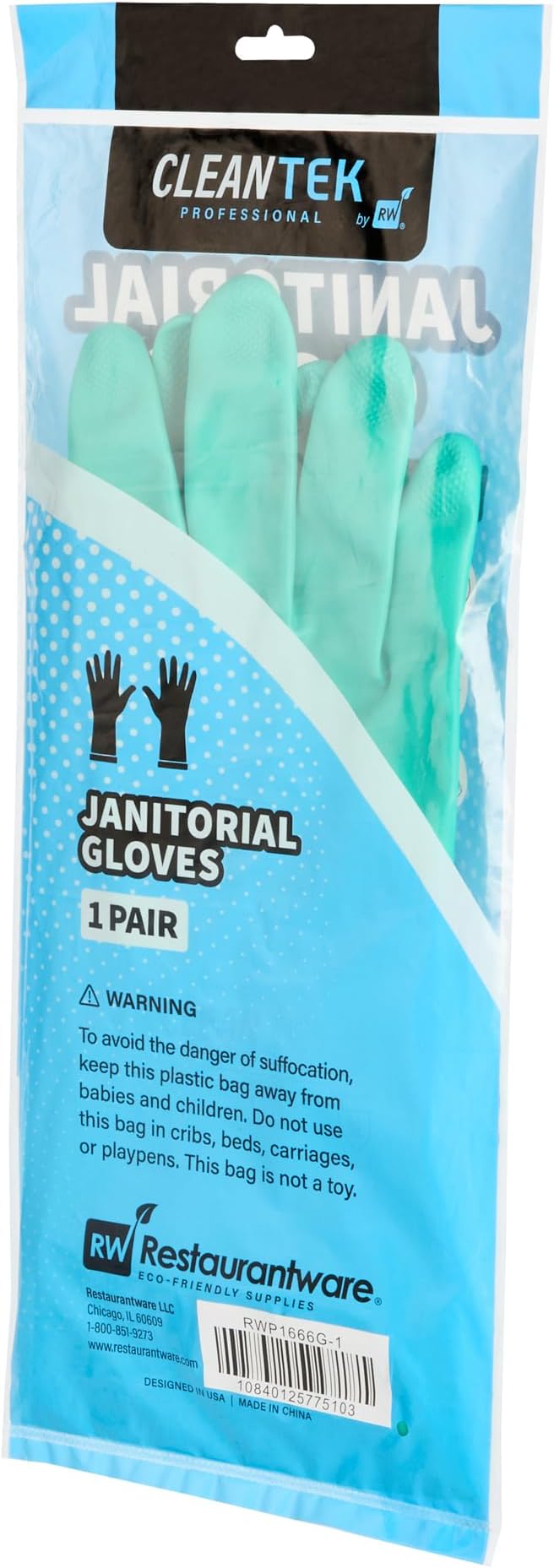 Restaurantware Green Cleaning Gloves 10 Pairs 15 Mil Thick Large Heavy-Duty Nitrile Gloves With Long Cuff No-Latex Flock Lining For Use In Hospitals, Laboratories, Kitchens and Households