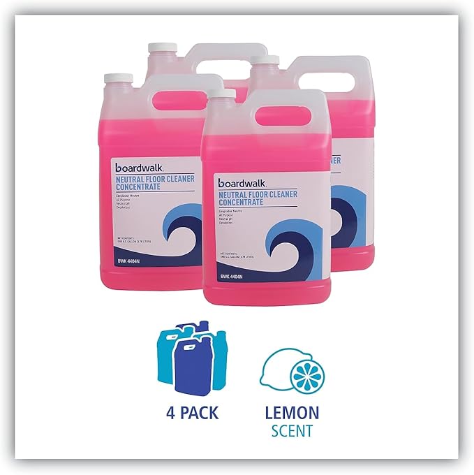 Boardwalk 4404N Neutral Floor Cleaner Concentrate, Lemon Scent, 1 gal Bottle, 4/Carton