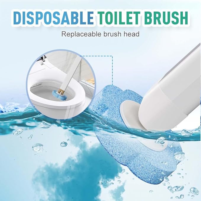 Upgrade Disposable Toilet Brush, Disposable Toilet Cleaning Set with Holder & Refills, Extended Handle Bowl Brush for Hygienic Bathroom Maintenance, 18 Disinfecting Heads Included (White)