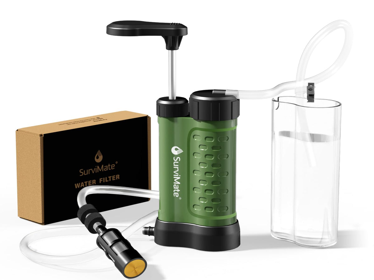 SurviMate Water Purifier Survival Pump，0.01 Micron 5-Stage - Image 1