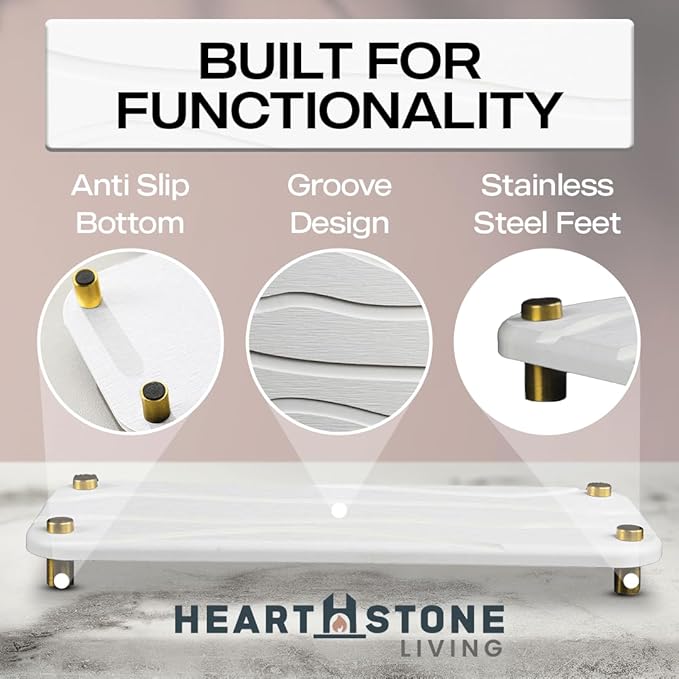 2-Piece Water Absorbing Stone Tray Set – Fast-Dry Diatomite Soap Trays for Bathroom & Kitchen Sink, Gold Finish