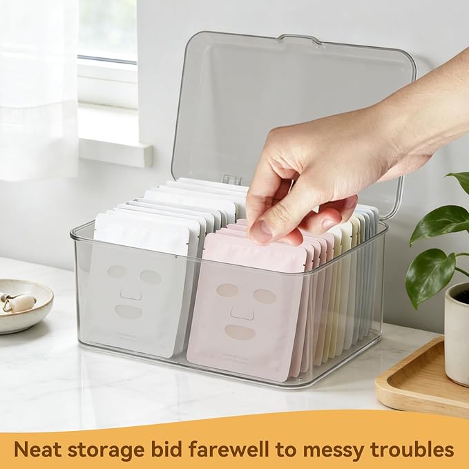 Cyrank Storage Bins with Lids, Clear Plastic Storage Box Stackable Organizer Bin with Lid Small Box Container 8.9x6.5x3.9 in for Home Office Kitchen School Garage Bathroom