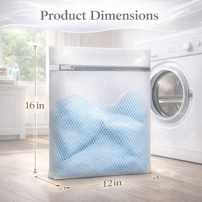 4-Pack Laundry Bags, 40cm Mesh Wash Bags for Delicates & Clothes, Zippered Laundry Organizer Bags for Washing Machine, Soft, Durable & Reusable (White)