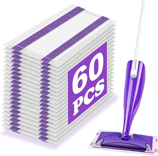 60 Count Wet Jet Pads Compatible with Swiffer Wet Jet Spray Mop, Wet Jet Pads Refill for All Purpose Multi-Surface Hardwood Floor Cleaning, 4 Layers Thickened and Super Absorbentl.