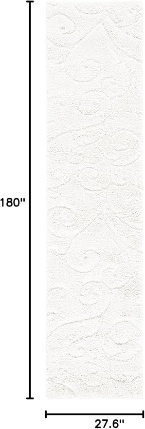 SAFAVIEH Florida Shag Collection Runner Rug - 2'3" x 15', Cream & Cream, Scroll Design, Non-Shedding & Easy to Clean, High-Low Plush Pile, Ideal for Bedroom, Foyer, Hallway (SG455-1111)