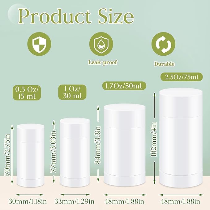 30 Pcs Empty Deodorant Containers Twist up Filling Stick Plastic Deodorant Container Refillable Bottles Bottomfill Round Lip Balm Tubes for Homemade DIY Lipstick Crayon(75 ml,White)