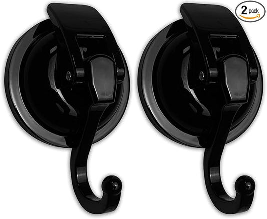 Heavy Duty Vacuum Suction Cup Hooks, ABS Plastic and TPU Rubber Shower Hooks, Bathroom Robe Hooks, Reusable, No Hole Punched, for Garland Decoration (Black, 2 Pack)