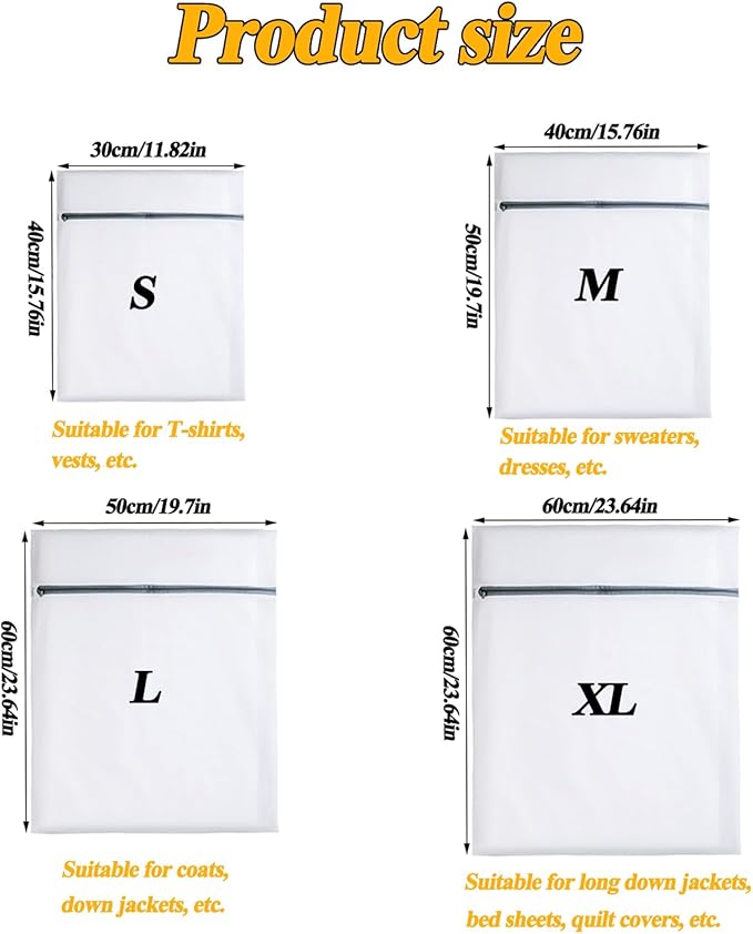 Delicates Mesh Laundry Bag, Washing Mesh Bags with Zipper, Lingerie Bag, Clothing Wash Bags for Laundry, Shirt, Stockings, Bra and Lingerie, Bed Sheet, Sweater, Blanket (White, Set2)