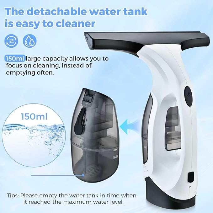 Cordless Window Vacuum Cleaner, Window Cleaner Squeegee Tool Set, Electric Windown Spray Cleaning Tool with 10 inch Squeegee Blade for Showers,Glass,Countertops,and Tiles, 2200mAh (Black White)