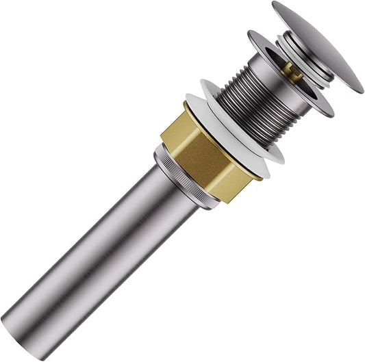 Bathroom Sink Drain with Strainer Basket and Pop-Up Drain Stopper Set (Brushed Nickel, Without Overflow)