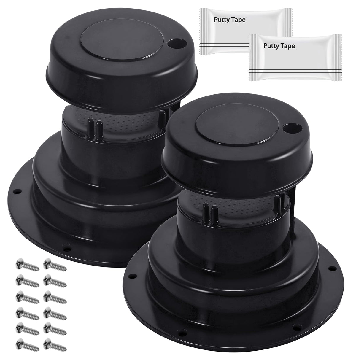 (2 Pack, Black RV Roof Vent Cover Kit with Putty Tape and Screws - Image 1