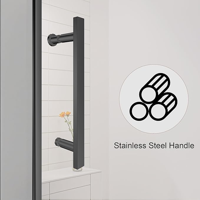36-Inch Black Shower Door – 72" Height – 115° Opening (Left/Right) – Aluminum Frame – Sliding/Walk-in Glass Enclosure – Tempered Glass