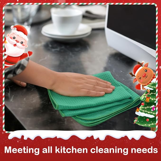 SINLAND Kitchen Towel Premium Sublimation Blank Towels Fast Drying Tea Towel Polyester Dish Towels for Drying Dishes Festive Decoration 16 Inch X 24 Inch 10 Pack Christmas Green