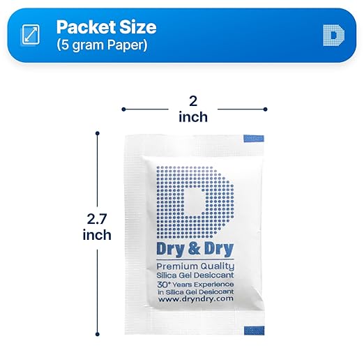 Dry & Dry 5 Gram [200 Packets] Silica Gel Packets Silica Gel Desiccants, Silica Gel Packs - Rechargeable (Food Safe) Silica Gel Packets, Silica Packets