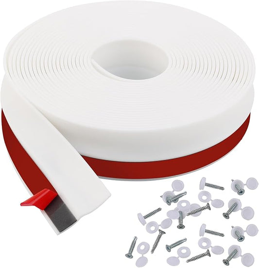32.8ft Universal Garage Door Top and Sides Seal Strip, Waterproof Self Adhesive Professional Sealing Includes 40pcs Screws, White