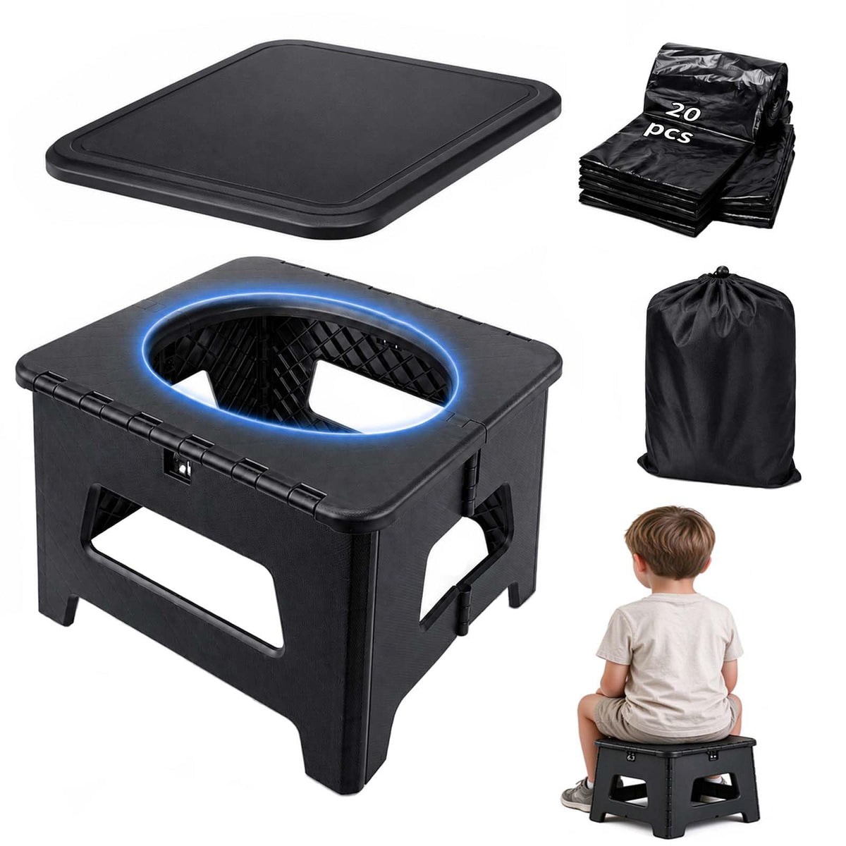 Folding Portable Toilet for Camping, Travel Potty for Teenages - Image 1
