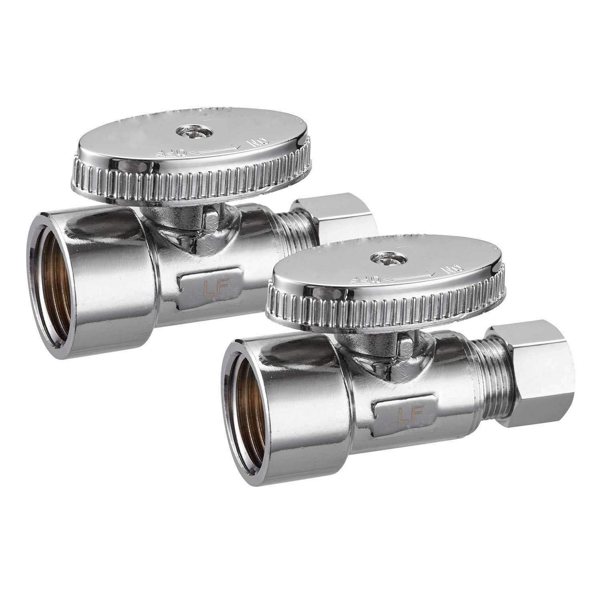 2 Pack Brass 1/2 Inch FIP x 3/8 Inch OD Compression Quarter Turn - Image 1