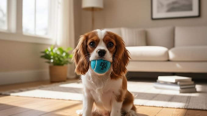 The Little Dog’s Balls Dog Tennis Balls for Small Dogs & Puppies, Blue, 6-Pack - Non-Abrasive Felt Fetch Balls, Tough Rubber Core, Float in Water